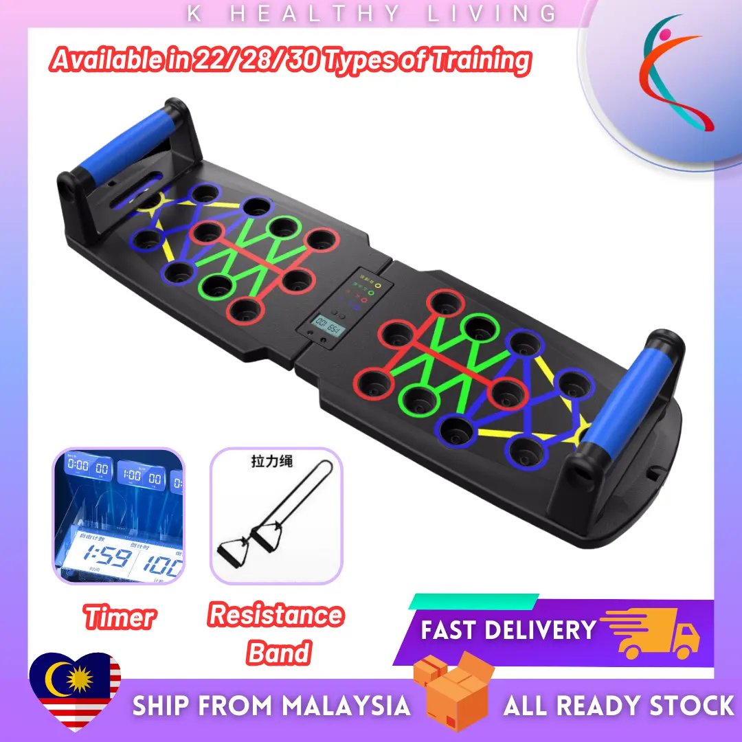 【READY STOCK】30 in 1 Foldable Push up board WITH TIMER home gym fitness exercise push up frame bodybuilding training Push Up Board Chest Training Board Push Up Board With Rope Back Training Tricep Training Alat HomeGym Equipment Grip Equipment Grip
