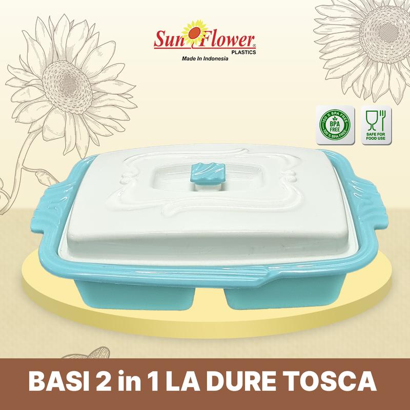 Tempat Sayur dan Lauk 2 in 1 / Basi Tutup Segi La Dure / Basi 2 in 1 Plastik Wadah 2