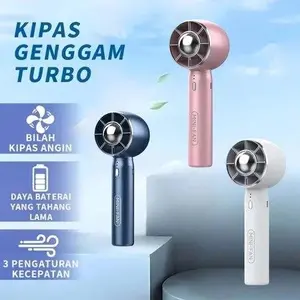 【Bandeta】 Kipas Turbo Portable Murah Kipas Angin Portabel 3 Level Kecepatan Baterai 1200 mAh USB Charge Kipas Angin Genggam Mini & Praktis Biru Pink Putih