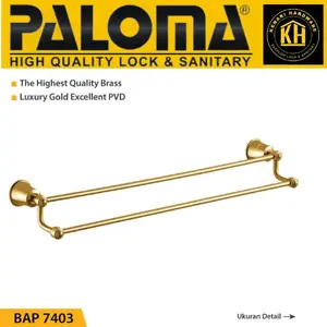 PALOMA BAP 7403 RAK GANTUNGAN HANDUK BAJU LIBERTY BRASS DOUBLE TOWEL BAR 600MM LUXURY GOLD EMAS