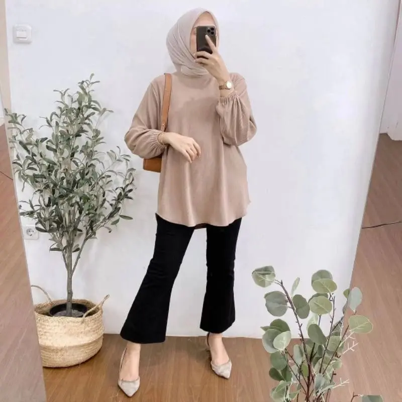 HANOVER BLOUSE LENGAN PANJANG TANGAN KARET BELAH SAMPING BAHAN KNIT PREMIUM 7