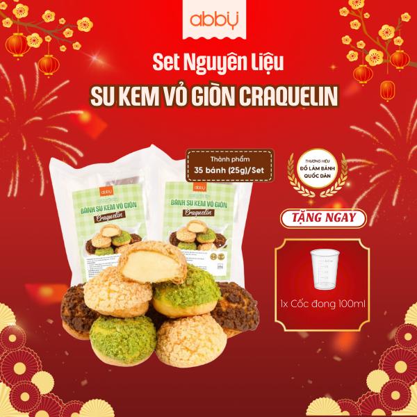   ABBY TẶNG CỐC ĐONG  Set nguyên liệu làm bánh su kem Singapore vỏ giòn craquelin vỏ dai vỏ truyền thống thành phẩm 35 - 40 bánh - Nhân kem trứng béo ngậy vỏ bánh giòn thơm - Dễ làm ngon chuẩn vị 