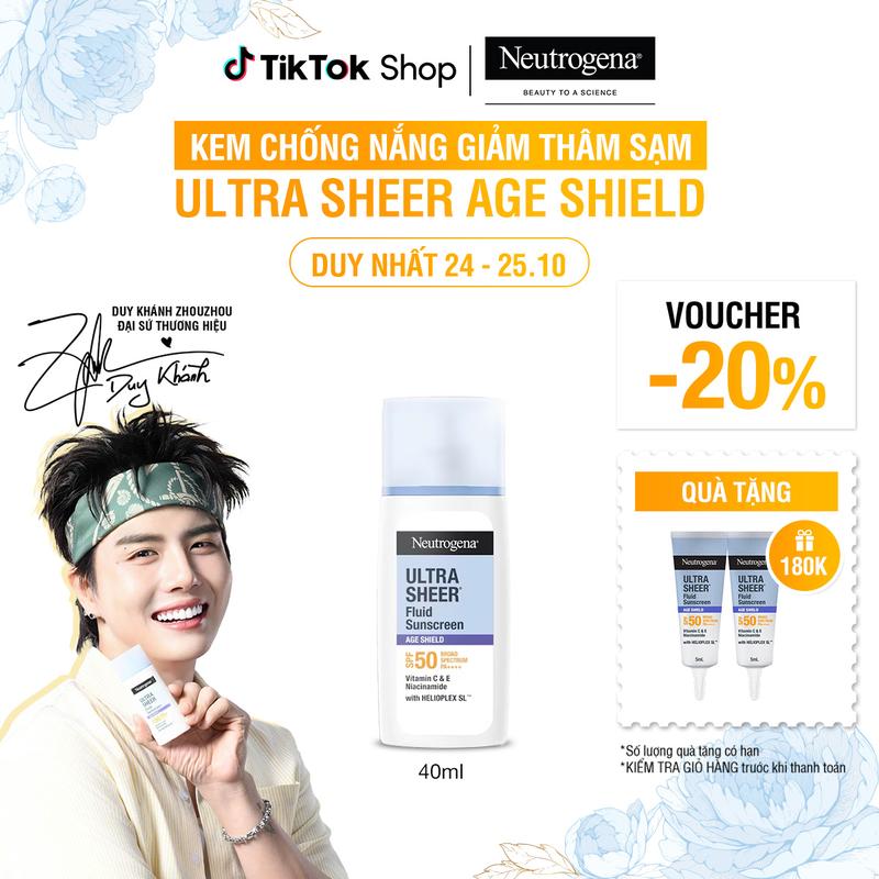 Kem chống nắng Neutrogena Ultra Sheer Fluid Sunscreen Age Shield SPF 50 Broad Spectrum PA+++ 40ml