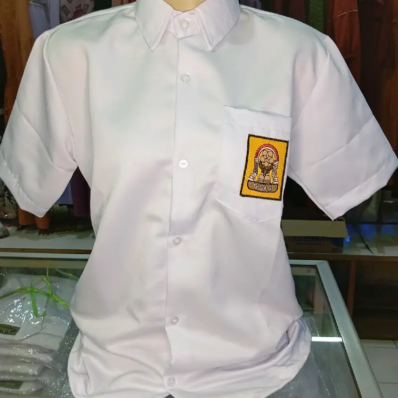 BAJU PUTIH PENDEK SMP BAHAN ELEMENT PREMIUM FULL BET LOGO BORDIR 2