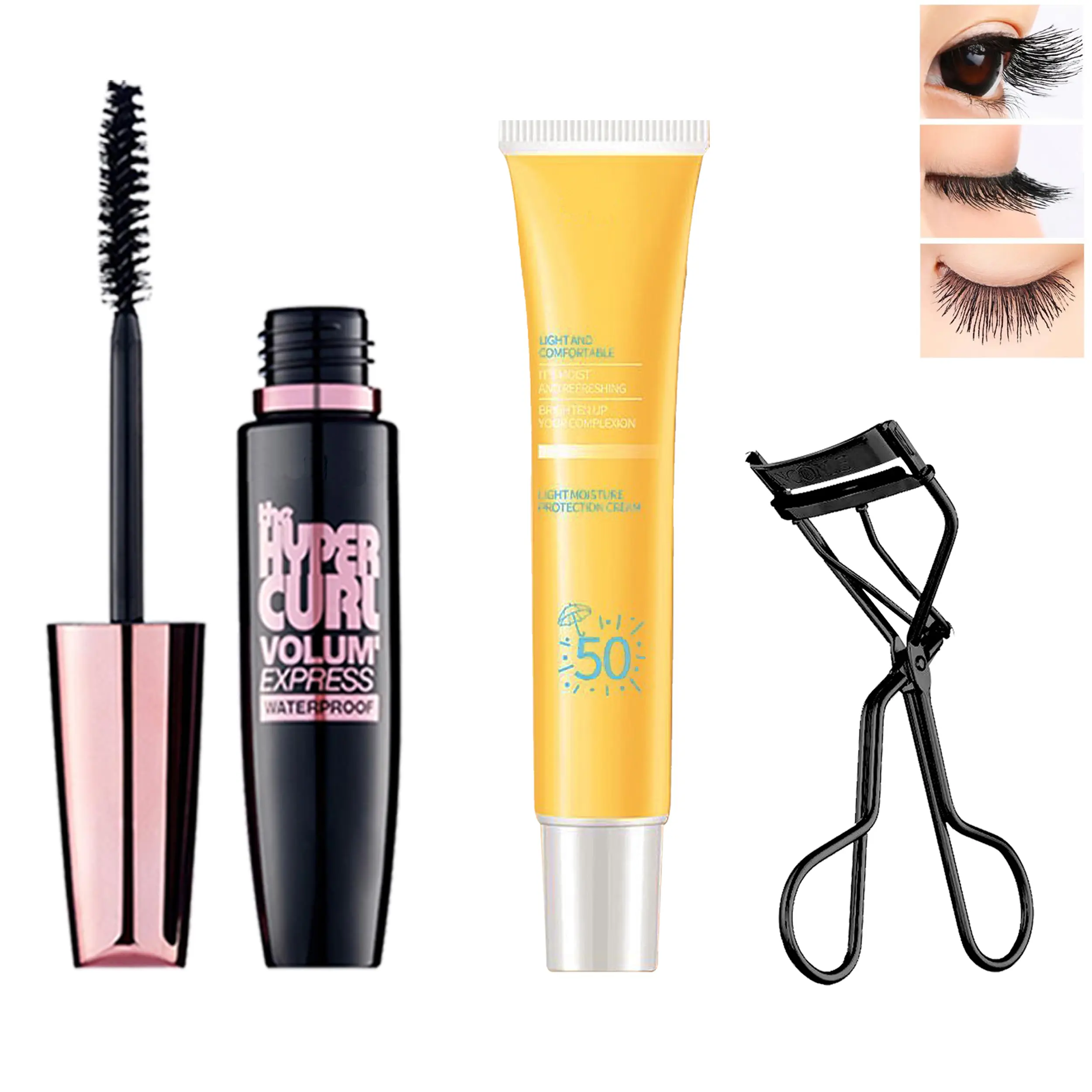 MakeUp Set 3in1 Maskara Sunscreen dan Pelentik Bulu Mata Mascara Waterproof