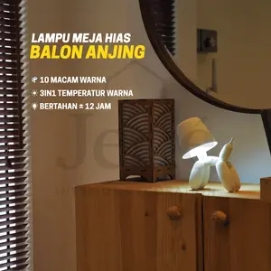 Lampu Meja Hias Balon Anjing 3in1 10 Warna 3000K-6000K - Lampu Tidur Unik Menarik & Estetik Bahan Resin LED Hemat Energi Tahan Lama