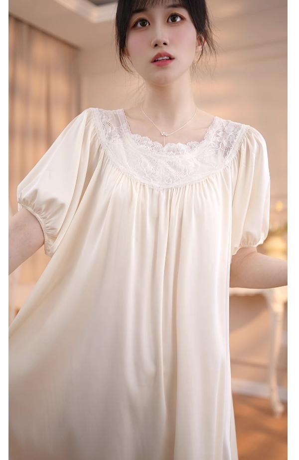 Product Introduction of Loose solid color nightdress thin style simple lace palace style slim fashion temperament summer elegance 5