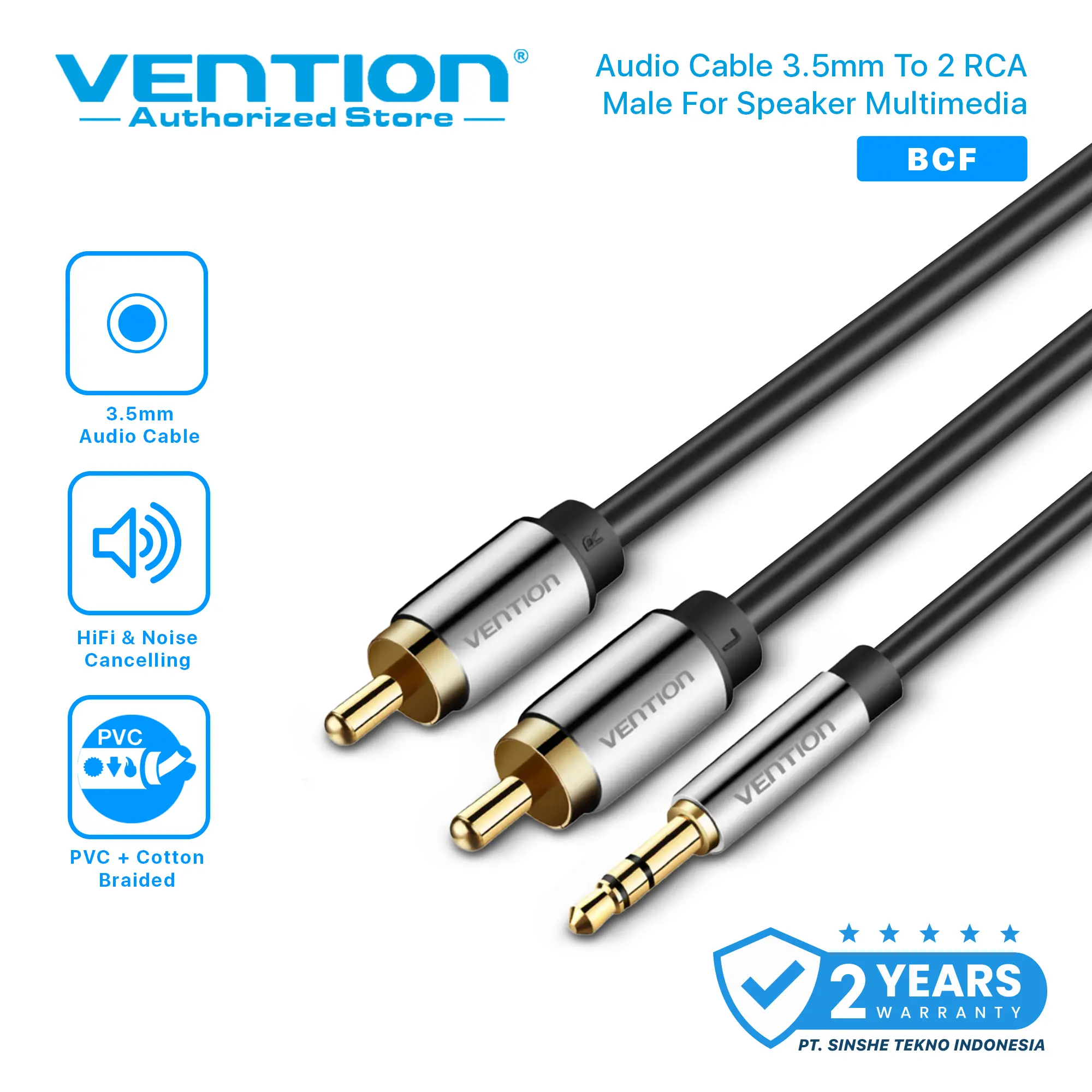 Vention Kabel Audio 3.5mm to RCA 2 Male For Audio Speaker Multimedia