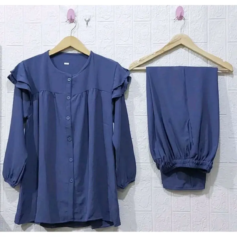 Setelan Cringkel Wanita Dewasa bisa Cod Baju Muslim Panjang Remaja Crinkle  Airflow Kancing 6