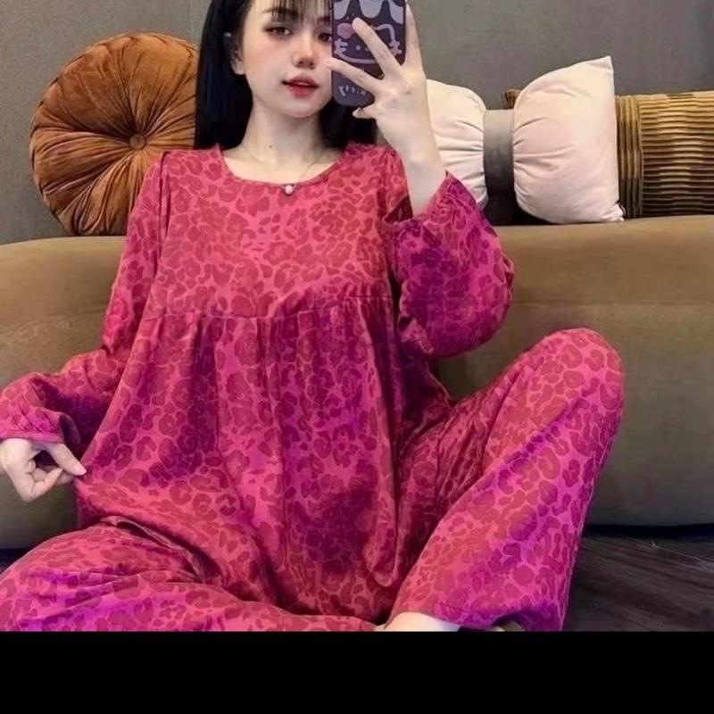 Set babydoll cổ tròn tay dài chất liệu tonl lạnh mát mẻ dễ thương size từ 40-55kg