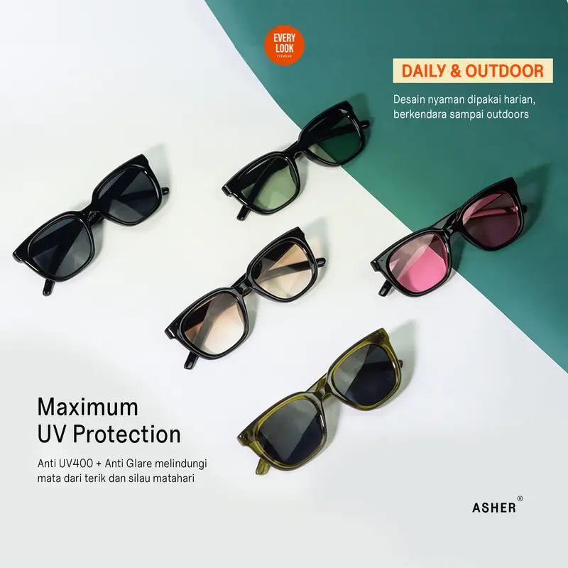 ASHER | Sunglasses Kacamata Gaya Hitam Anti UV Wanita Pria Retro Warna 0