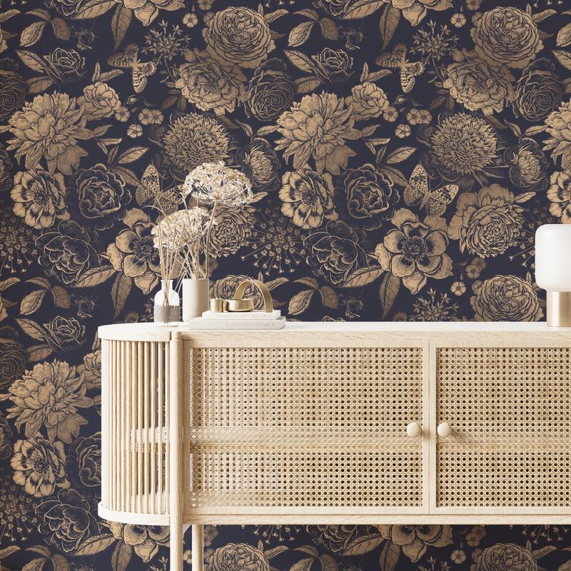Retro Flower Pattern Wallpaper, 1 Count Removable Self-adhesive Wallpaper, Vintage Design Decorative Wallpaper For Living Room Bedroom Kitchen 3