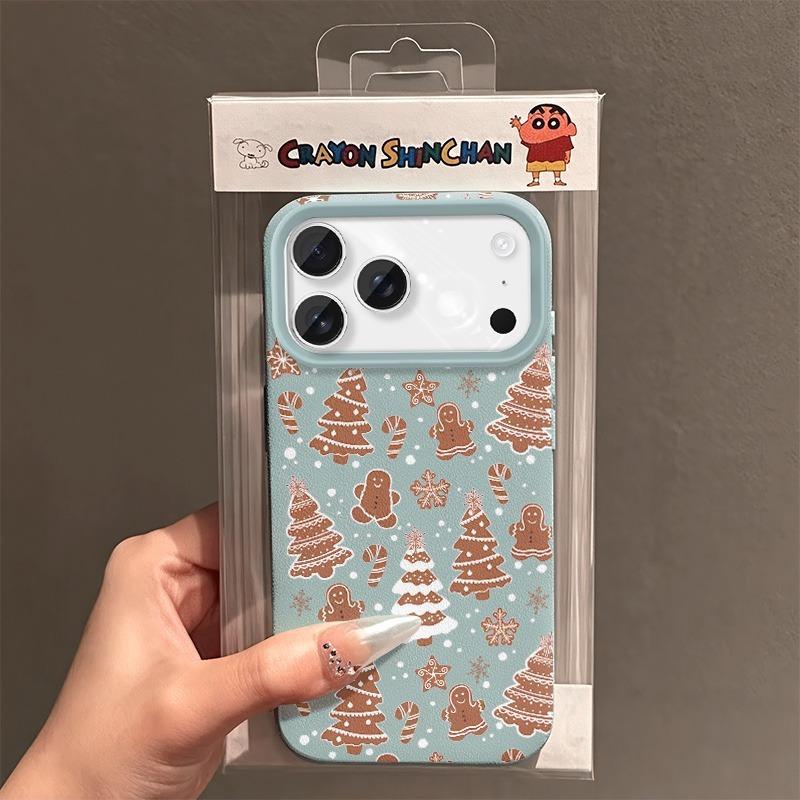 Christmas Tree Gingerbread Man Candy Cane Print Phone Case Fashion Personalized Full Coverage large hole camera leather texture phone case for iPhone 18, 17, 16 Pro Max, 16, 15 Pro Max, 15, 14 Pro Max, 14, 13, 12, 11, XS Max, X/XR, 8 Plus, 7 Plus, SE