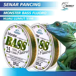 BERKLY  Tali Pancing  Bass Fluorcarbon 55M Hijau Lumut Bahan Nilon Ikan Joran Umpan