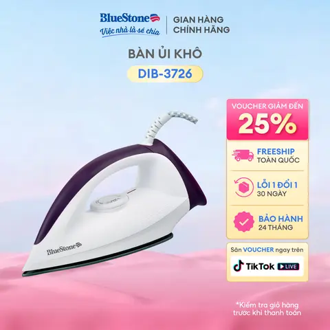 Bàn Ủi Khô BlueStone DIB-3726 1100-1300W Chống Dính Cao Cấp Đa Chế Độ Ủi Dây Xoay 360 Độ Tiết Kiệm Thời Gian