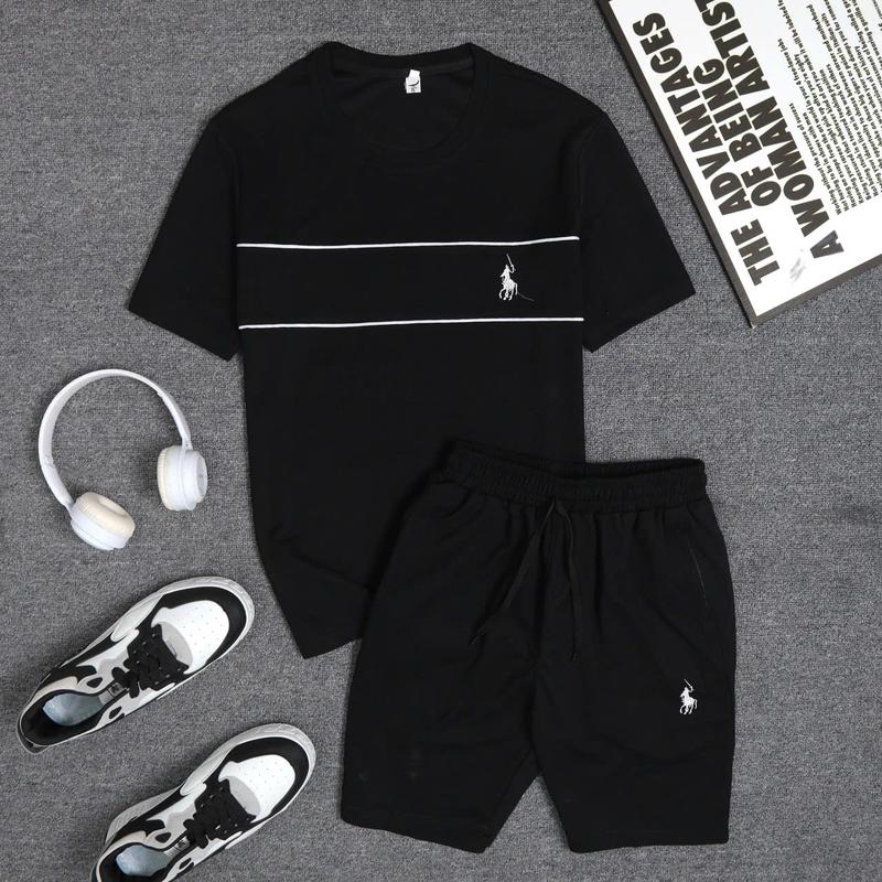 (DEAL MỞ BÁN ) Set đồ nam ( áo + quần ) mùa hè PAHITO kẻ sọc ngang thêu hoạ tiết ngựa siêu đẹp BH19