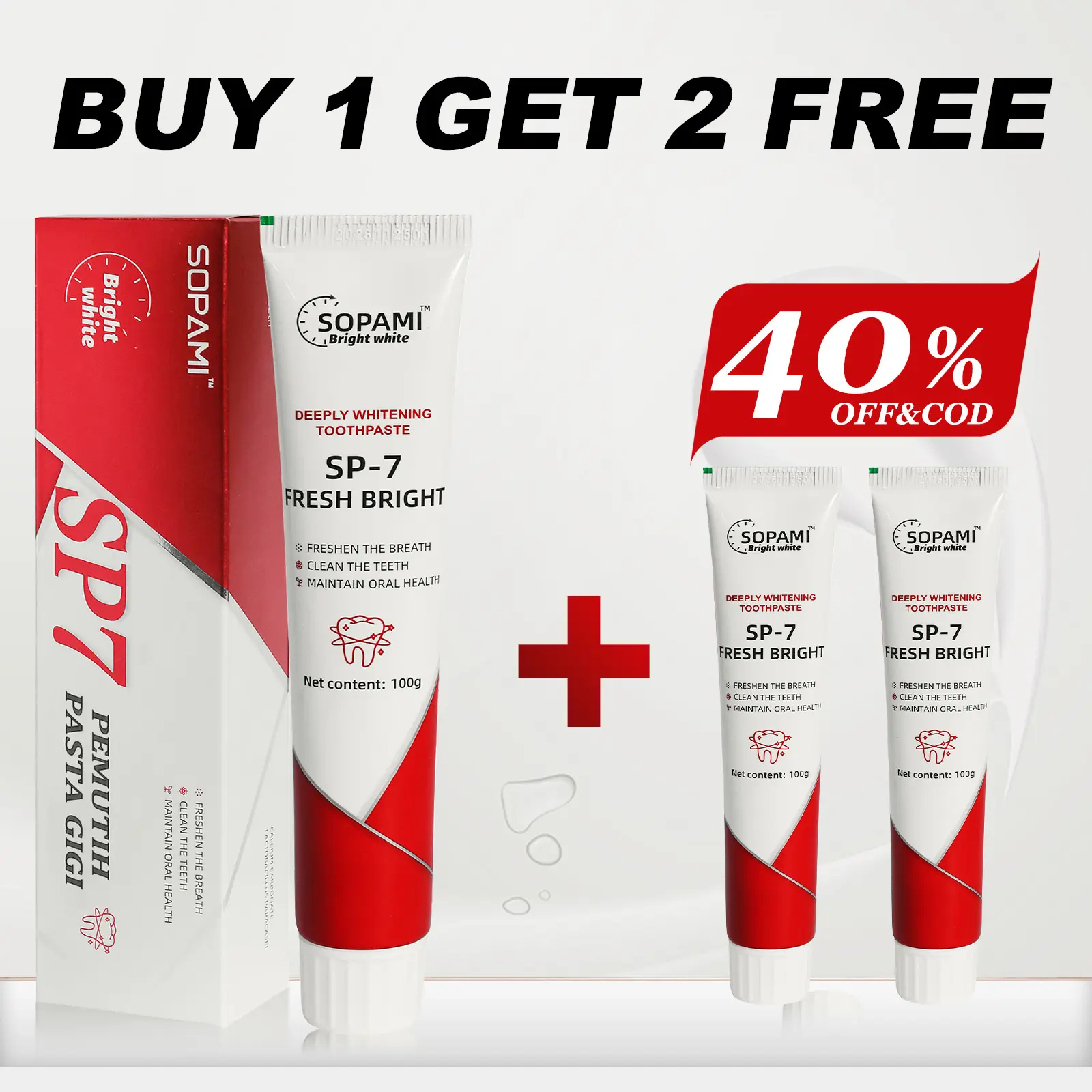 SOPAMI Probiotic SP-7 for Oral Health and Gums, Toothpaste, Inhibits Plaque, Repairs Tooth Enamel, Freshens Breath, Removes Tooth Stains, Suitable for Both Men and Women 3Pcs