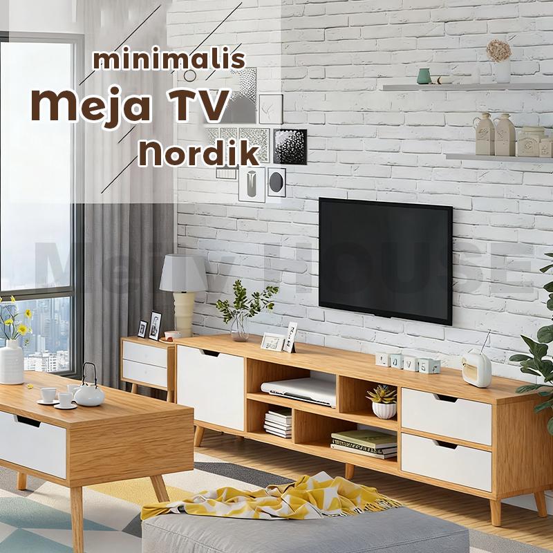 DF-3-Meja TV/Rak TV/Lemari TV/Minimalis/Aesthetic Modern Minimalis Gaya Nordic Kayu  Rak Elegan Hemat Ruang untuk Ruang Tamu Kamar Tidur Meja TV Sederhana Rak Film Cabinet TV UnitTV Cabinet Media Console dengan Laci dan Pintu Storage 【Garansi 5 Tahun】