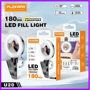 PLOKAMA U20 PL2 Ring Led Selfie Mirror Clip HP Kaca Cermin Praktis Jepit Untuk Selfie & Konten dengan Kamera Belakang HP Dengan Ring light LED