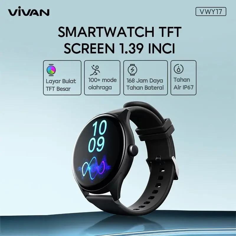 VIVAN Smart Watch TFT Screen 100+ Sports Mode Health Monitoring IP67 VWY17  Garansi 12 Bulan Default