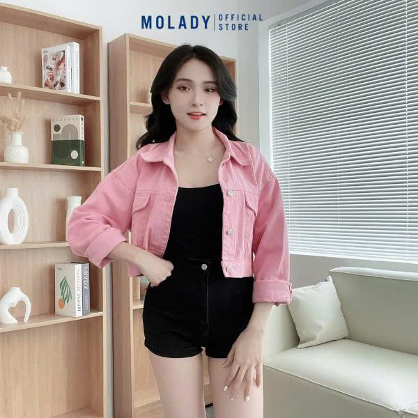 MOLADY - Áo Khoác Jeans Nữ Basic, Túi Nắp Thiết Kế Trẻ Trung, Dễ Phối Đồ, Nhiều Màu K349