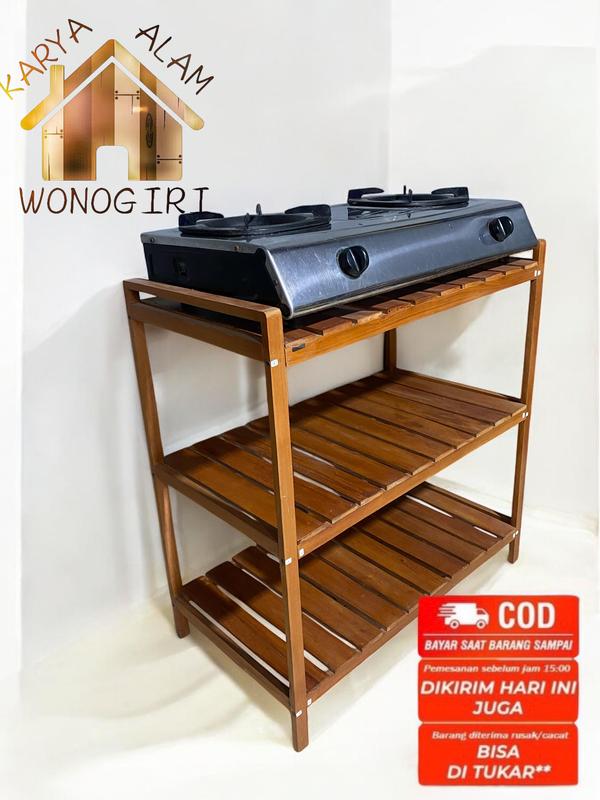 Meja Serbaguna Kompor Gas 3 Susun Kayu Minimalis Bunga Dapat Diperpanjang - Furniture 1