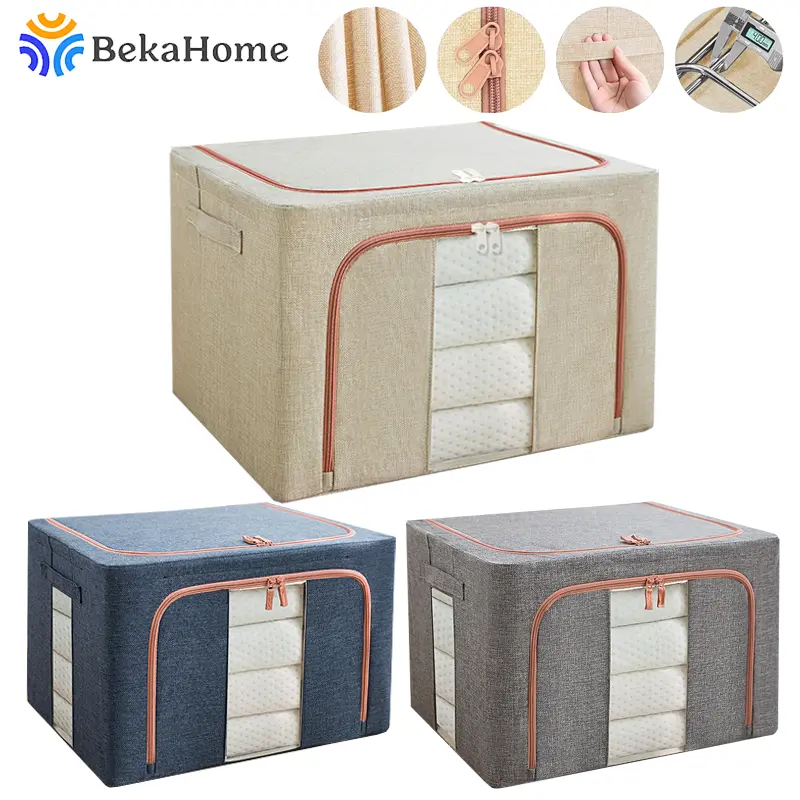 [Ready to send] cloth storage box Cloth mat storage box, cloth mat storage box, steel frame Foldable cloth box, size 66L, has zippers to open and close on 2 sides.