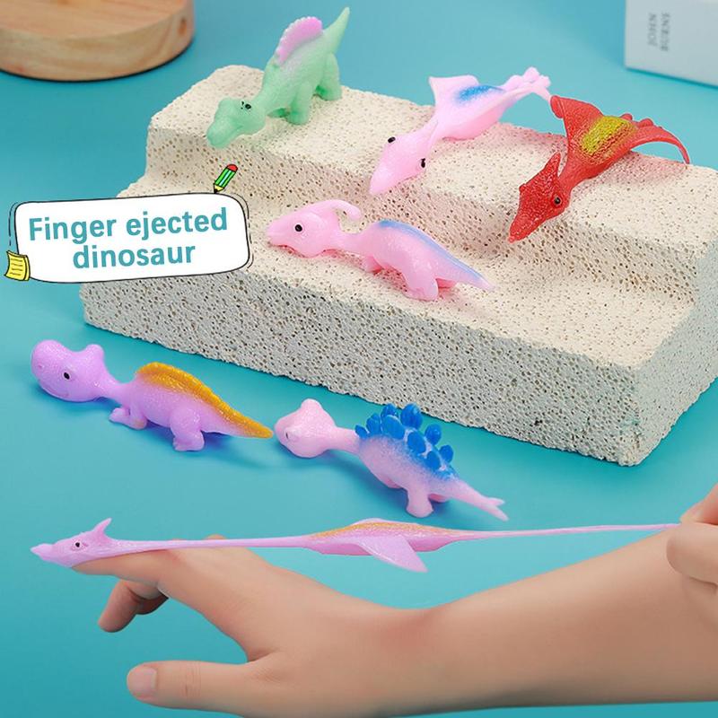 Product Introduction of 10pcs Ejection Dinosaur Fun Toy Finger Launch Little Adhesive Soft Dinosaur Decompression K1Y5 24