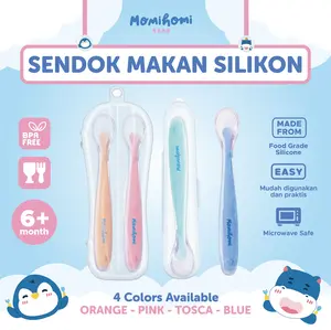 [SILIKON LEBIH TAHAN PANAS] Sendok Makan Bayi Silikon Plus Box ( 3068 & 3069 ) Baby Safety Spoon Lentur Sendok Makan Silicone Mpasi Baby Food Spoon Food Grade BPA Free