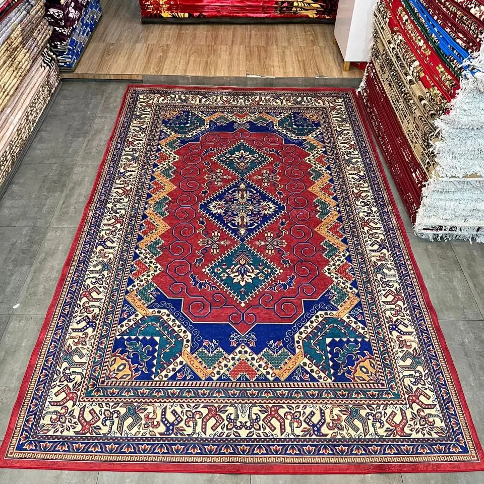 Ukura 200x300 Cm.TJS Mengkilap Jumbo Karpet Motif BaruTurki Klasik  Premium Mengkilap Valvet Karpet Lembut Halus Antislipr arkey tahan debu tangkai merah