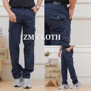 CELANA CARGO PANJANG PRIA DEWASA BAHAN SEMI JEANS  TEBAL STANDAR REGULER FIT CASUAL FORMAL Distro Cowok Abu Biru Hitam Navy Nyaman