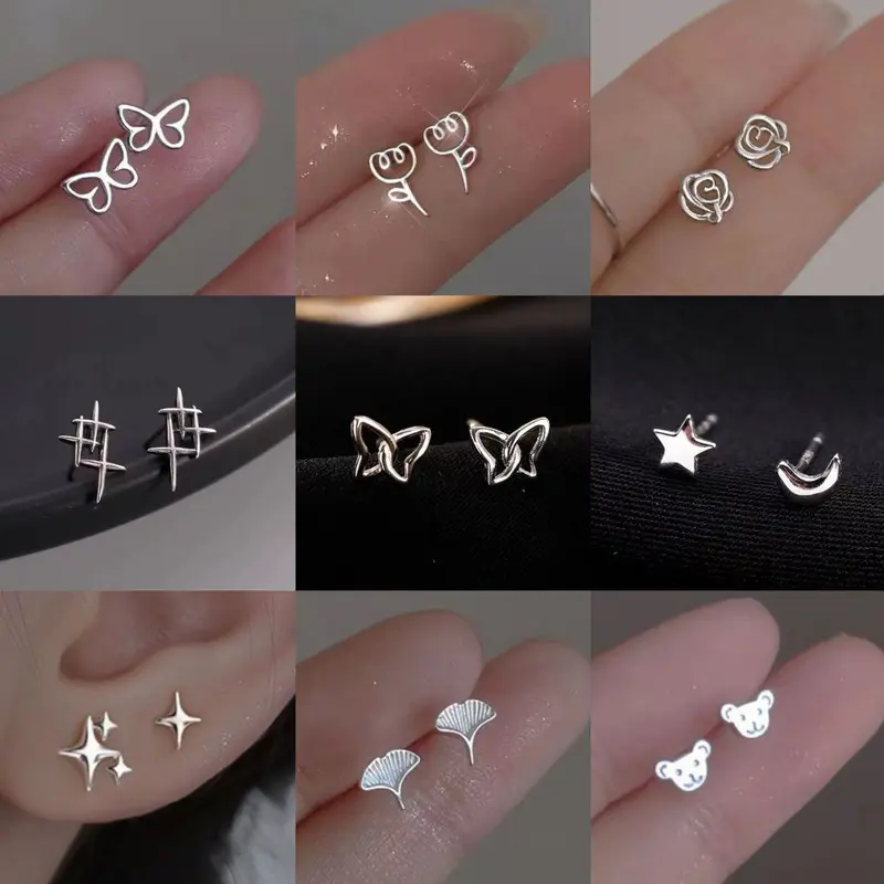 Anting Titanium Stud Korea Berbagai Bentuk Anting Tusuk Emas Silver Lucu Gaya Korea Import 2