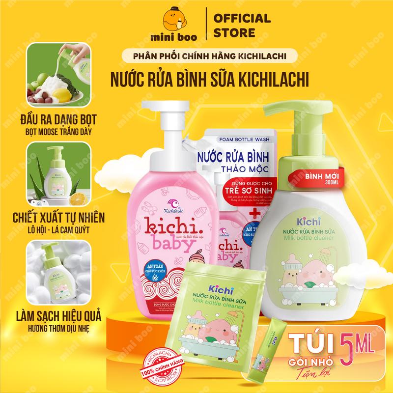  Nước Rửa Bình Sữa Kichilachi Chai 300ml dạng bọt Chiết Xuất Tự Nhiên An Toàn Cho Bé - MINIBOO 
