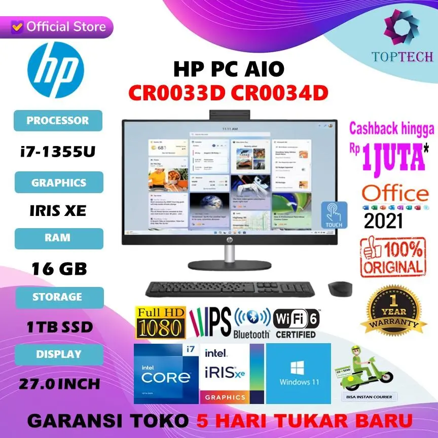 HP PC AIO | ALL IN ONE 27 CR0033D CR0034D - Core i7 1355 16GB 1TBSSD 27"FHD IPS W11 OHS