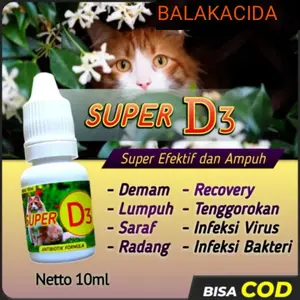 Obat Kucing Antibiotik Super D3 Antibiotik Penurun panas, Infeksi Saraf, Lumpuh, Demam, Infeksi Virus, Infeksi Bakteri, Lemes, dan Radang