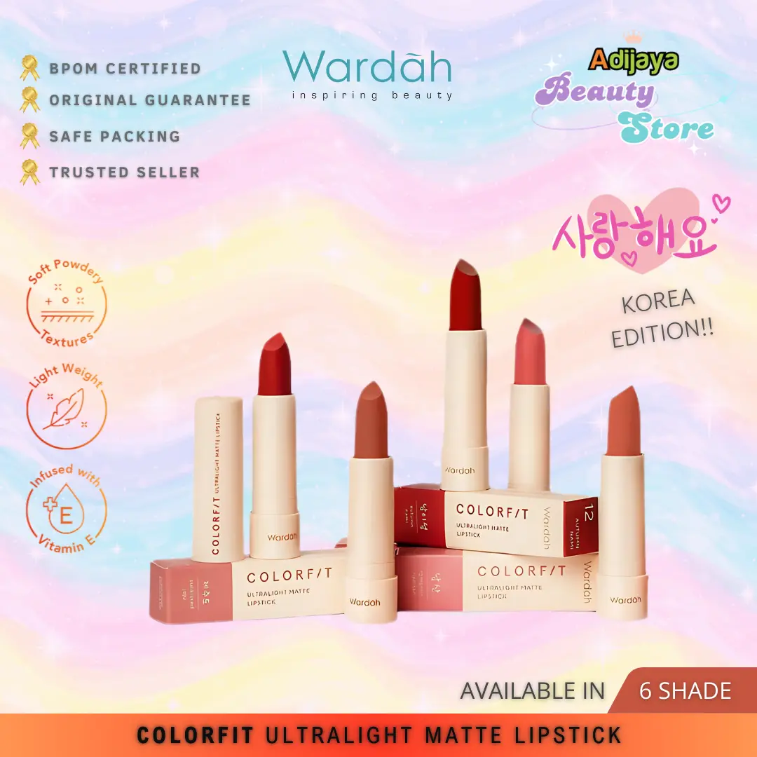 Wardah Colorfit Ultralight Matte Lipstick - Korean Limited Edition - Lipstick Tahan Lama Hingga 8 Jam - Dilengkapi Vitamin E - Ringan dan Lembut di Bibir