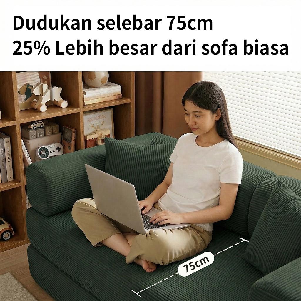 MossWood Sofa Bed Lipat Retro 2026 Desain Teddy Kecil untuk Ruang Tamu Kombinasi Moduler 2in1