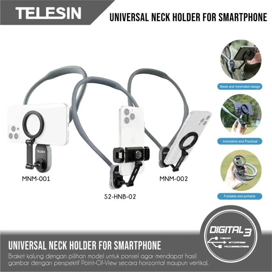 Telesin Bracket Magnetic Flexible Neck Holder HP Mount Leher for Phone HP Universal MNM-001 / MNM-002 / S2-HNB-02
