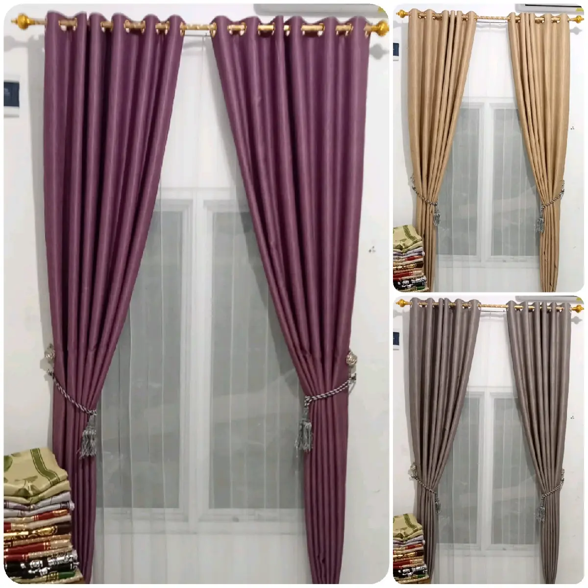 Gorden Blackout Standar Polos Glossy Warna Silver Hordeng  Pintu dengan Tali dan cantolan Curtain