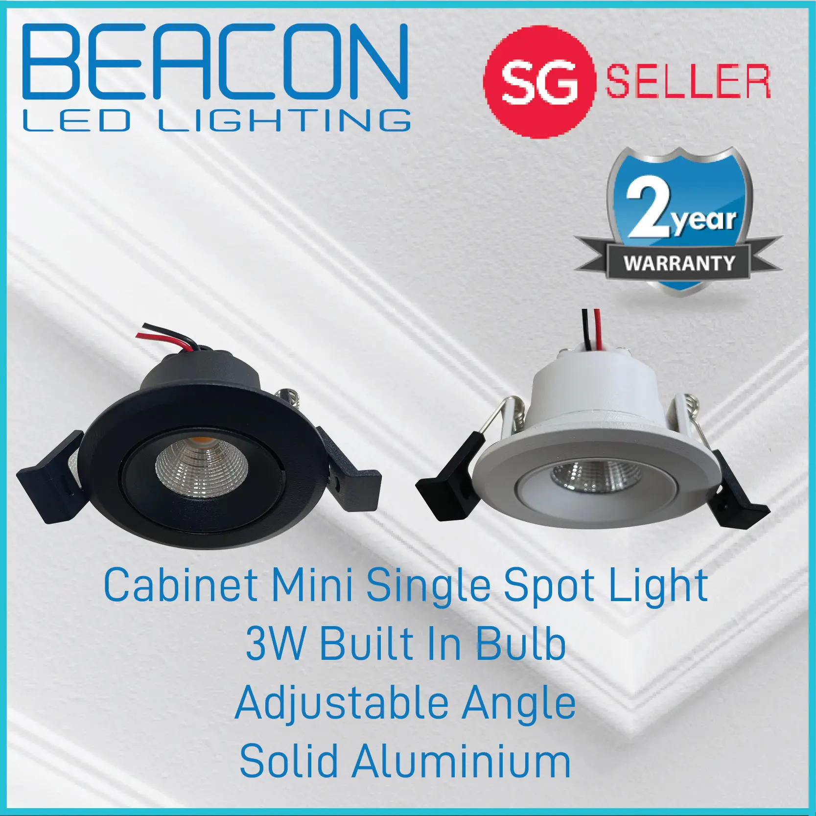 Beacon LED (Series 24 & 25) Cabinet Mini Single Recessed Spotlight / Downlight - 3W Built In Bulb