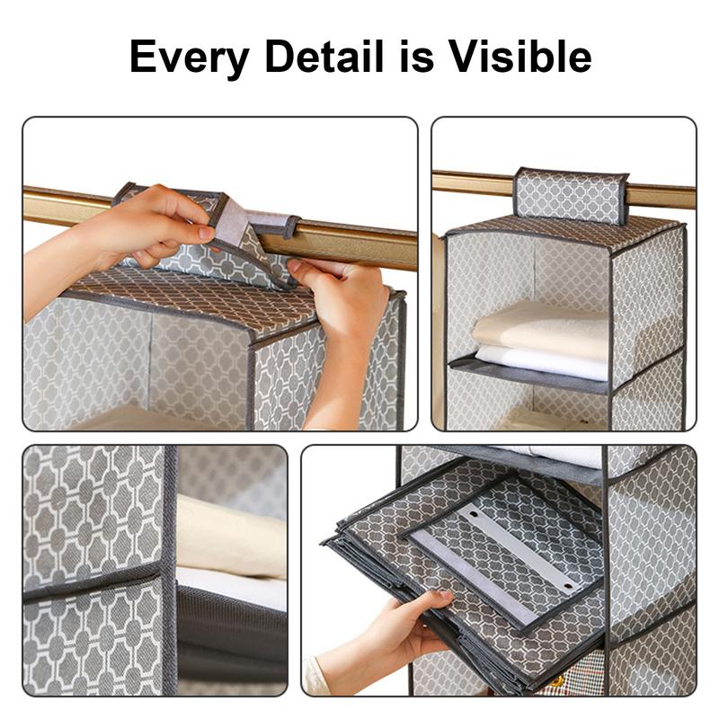 Product Introduction of Hangable Wardrobe Organiser 3-5 Layer Foldable Closet Storage Bag Dust-proof Non-woven Hanging Clothes Bra Organizer 4