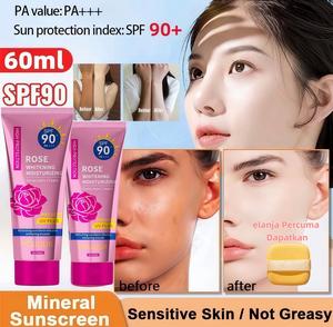 [Asli Resmi] POUQUR Pelindung Matahari Pemutih,SPF90+ PA+++,Mawar, Ringan, Menghidrat, Kalis Air, Tiada JejakPutih, normal skin types perlindungan matahari pelindungan & penjagaan matahari muka, Sesuai untuk Semua Jenis Kulit Facial Sunscreen Uv