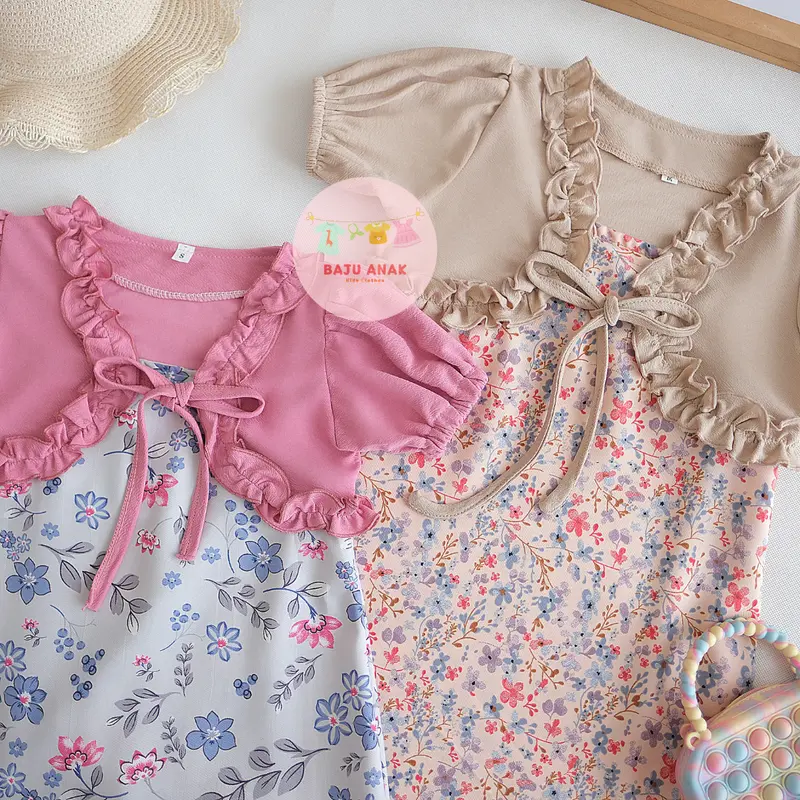 Baju Anak Perempuan - Oneset Anak Yuwari Motif Flora 2 in 1 Terlaris / Fashion Dress Anak Perempuan & Outer Korean Style Terbaru 4
