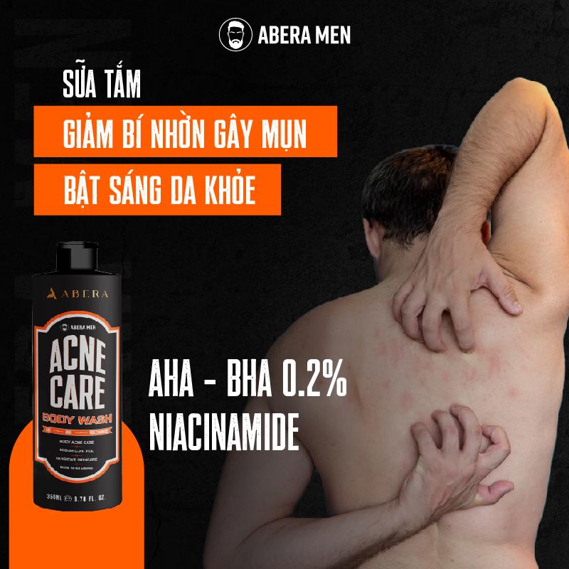  Sữa Tắm Hỗ Trợ Giúp Giảm Mụn Lưng AHA-BHA Abera Men 350ml - Dưỡng Sáng Da Giảm Thâm Mụn - Hương Thơm Nam Tính 