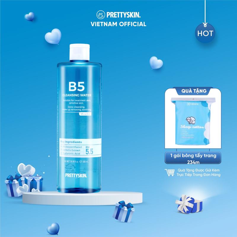 (Tặng 1 gói bông 234m)date 9/2026  Nước tẩy trang B5 Prettyskin 500ml Trang Điểm