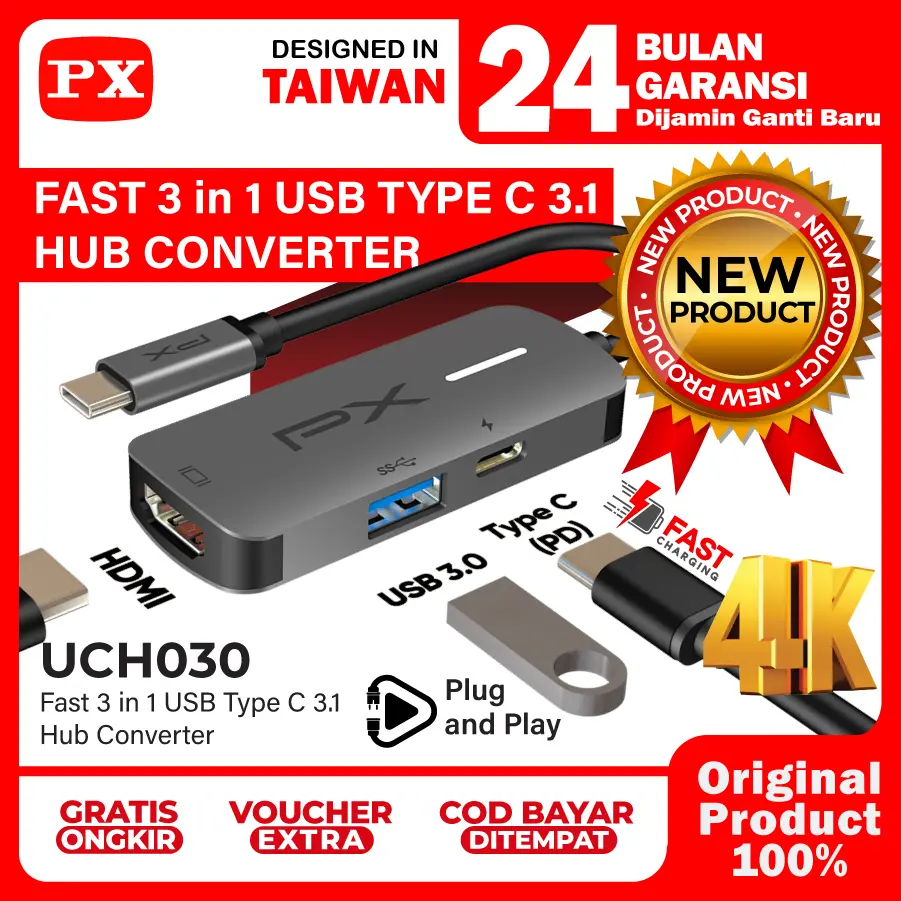 USB Hub Converter Type C Hub Adapter Laptop Macbook Ipad Tablet Type C 3.1 to HDMI 4K USB 3.0 Type C Power Delivery 100W 3 Port 3 in 1 PX UCH030