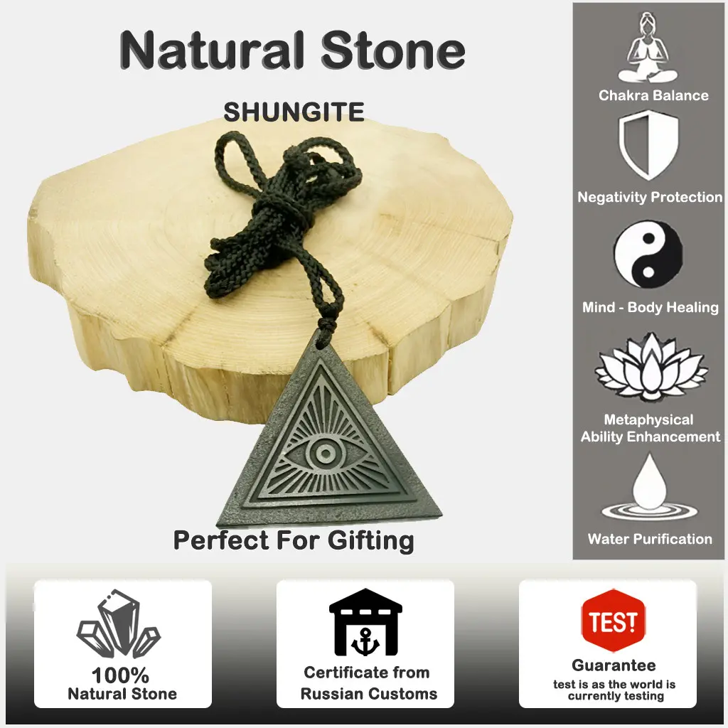 Russia Shungite Russian Graphite triangle Pendant :5G EMF-Protection,High Energy,Balance Feng Shui,Improve Sleep,Gem Gifts