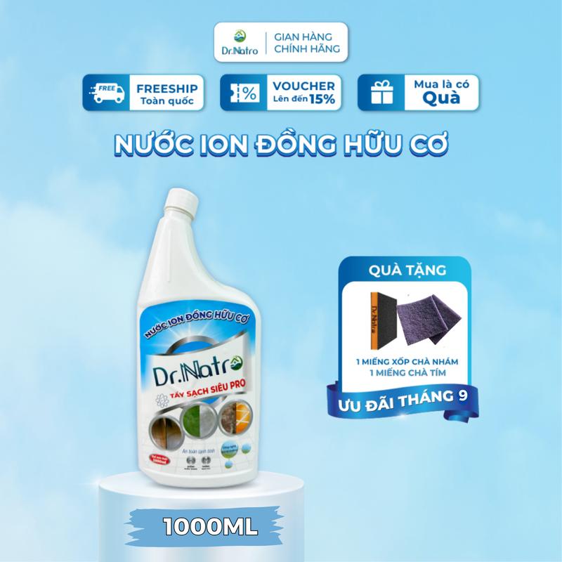Nước ion đồng hữu cơ 1000ml Tẩy sạch tường gạch ron gạch , cặn canxi ,mốc rong rêu tẩy rong rêu , gạch đá ,  ( Tặng 1 miếng chà nhám + 1 cước tím ) Làm Sạch