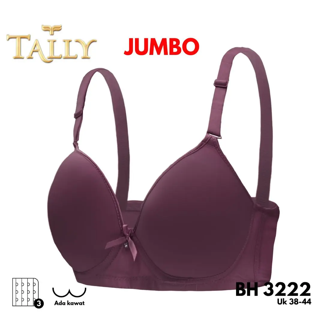 TALLY BH 3222 Bra Wanita Kawat Bahan Pori Busa tipis Cup D Kait 3 Cup Jumbo Nyaman Tidak ada Kancing Pakaian Dalam Wanita tidak ber Motif