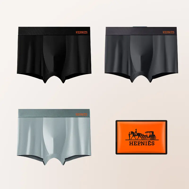 [HEPNIES ISI 3PCS kemasan plastik ziplock]  Celana dalam boxer pria kemasan menarik, sejuk, antibakteri, elastis, berbahan modal dan desain trendy